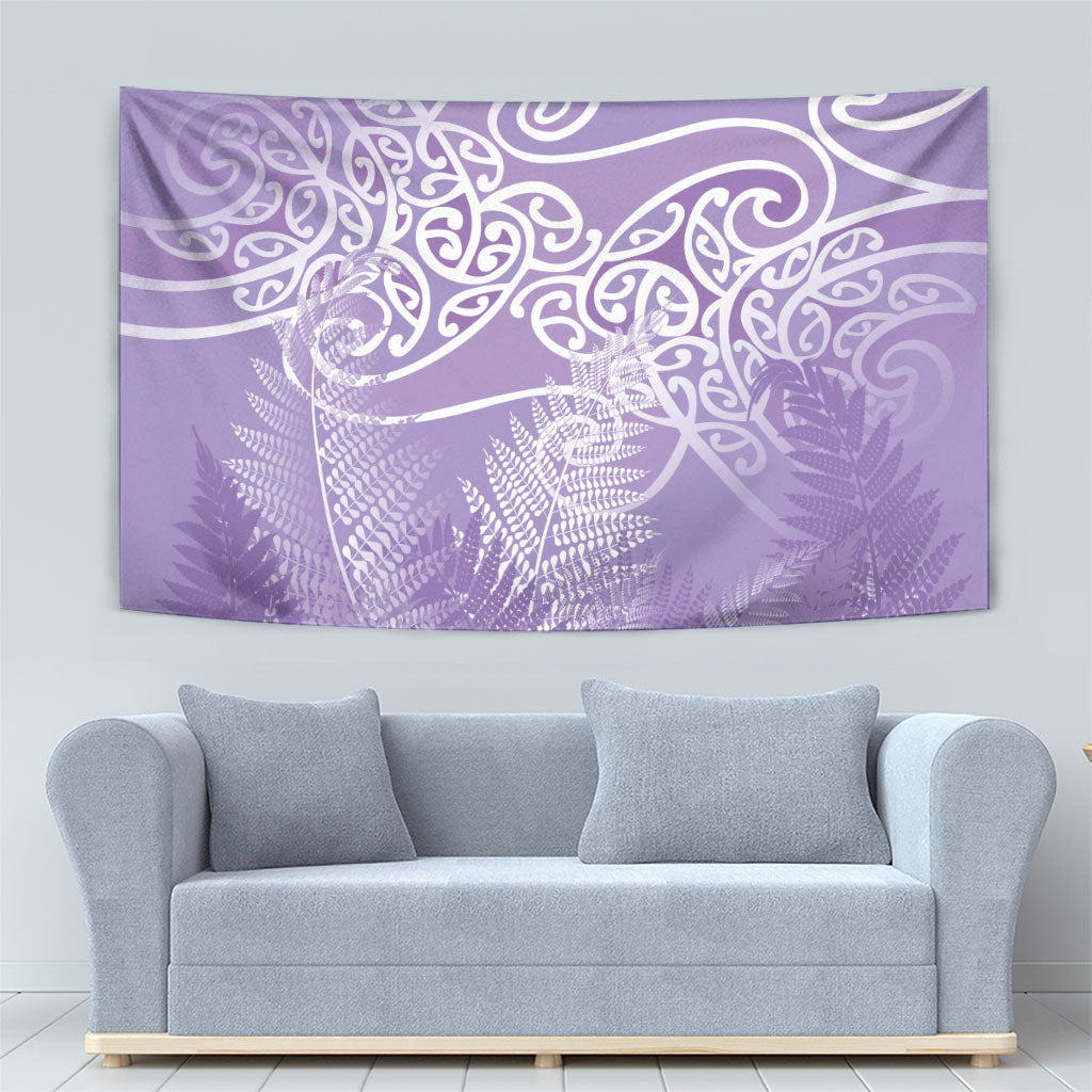 Aotearoa Maori Koru Curves Tapestry Silver Ferns - Amethyst