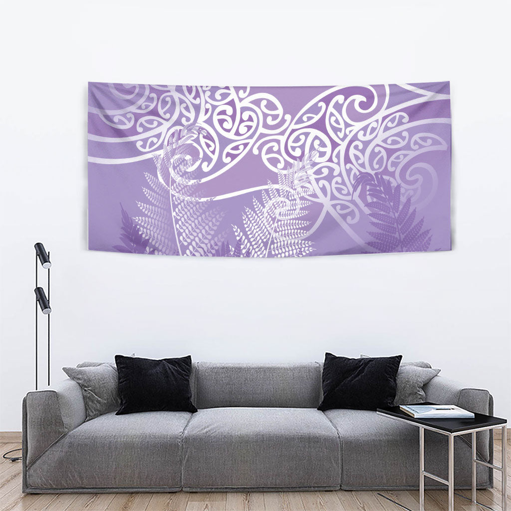 Aotearoa Maori Koru Curves Tapestry Silver Ferns - Amethyst