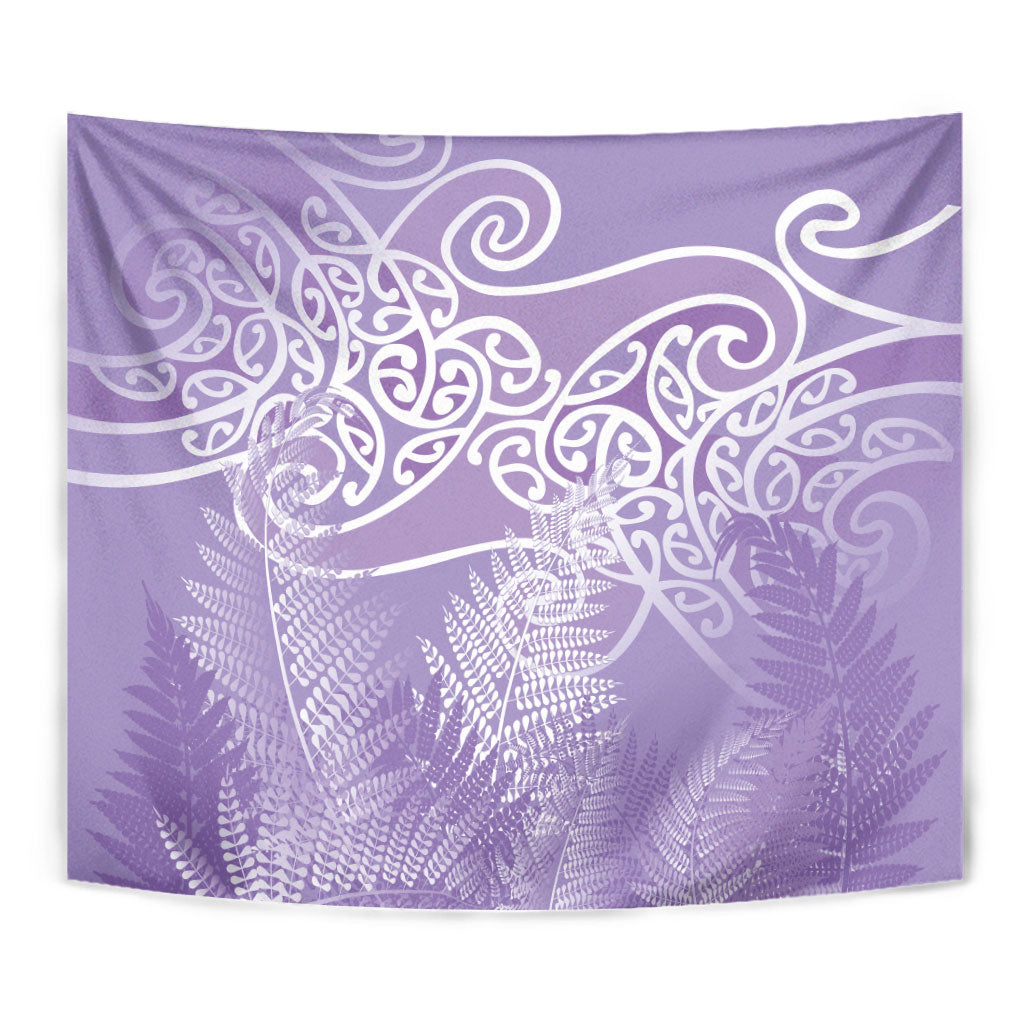 Aotearoa Maori Koru Curves Tapestry Silver Ferns - Amethyst