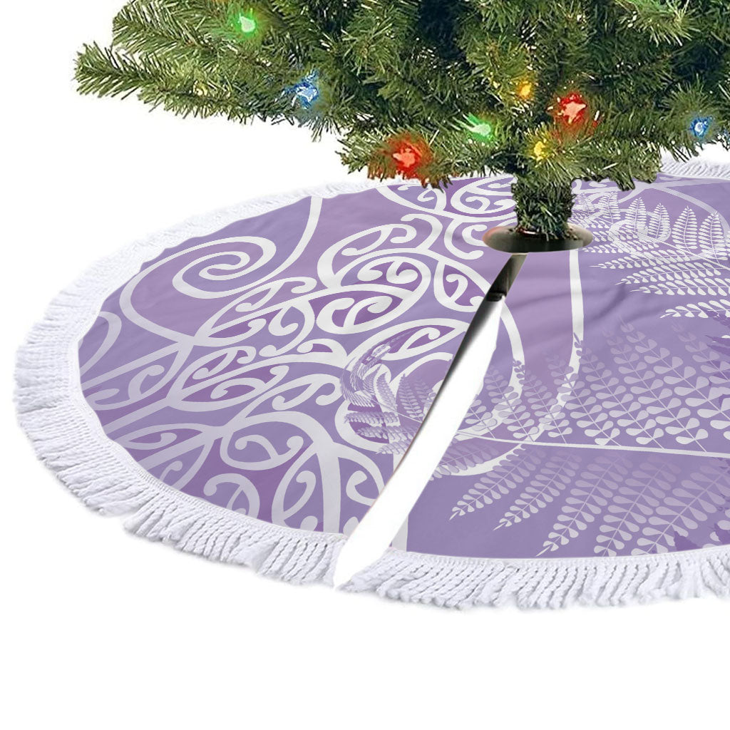 Aotearoa Maori Koru Curves Tree Skirt Silver Ferns - Amethyst