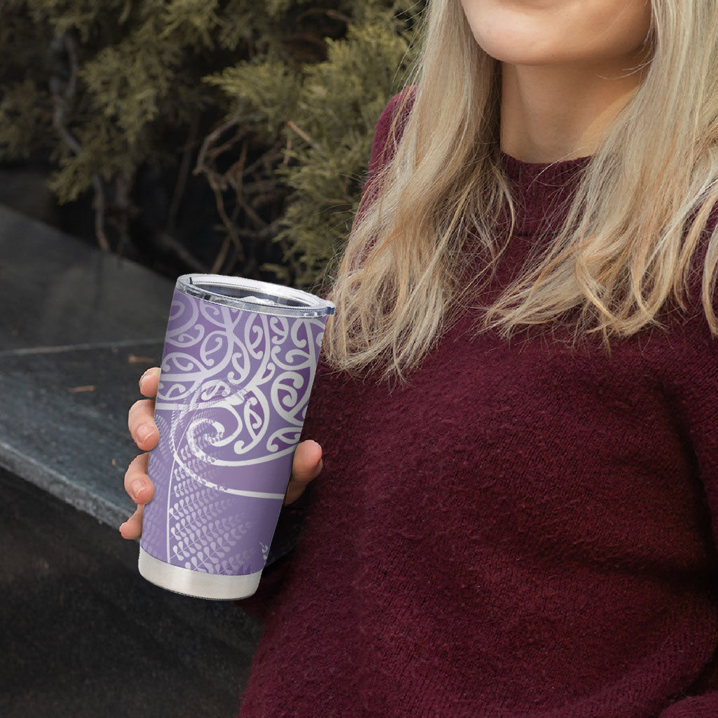Aotearoa Maori Koru Curves Tumbler Cup Silver Ferns - Amethyst