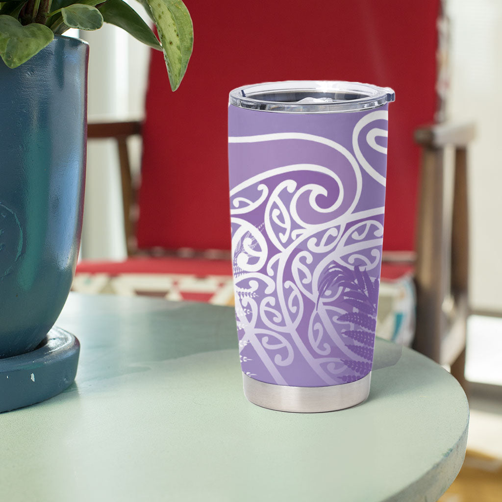 Aotearoa Maori Koru Curves Tumbler Cup Silver Ferns - Amethyst