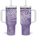 Aotearoa Maori Koru Curves Tumbler With Handle Silver Ferns - Amethyst