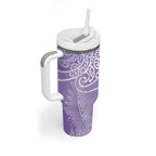 Aotearoa Maori Koru Curves Tumbler With Handle Silver Ferns - Amethyst
