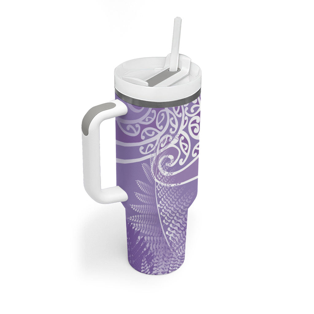 Aotearoa Maori Koru Curves Tumbler With Handle Silver Ferns - Amethyst