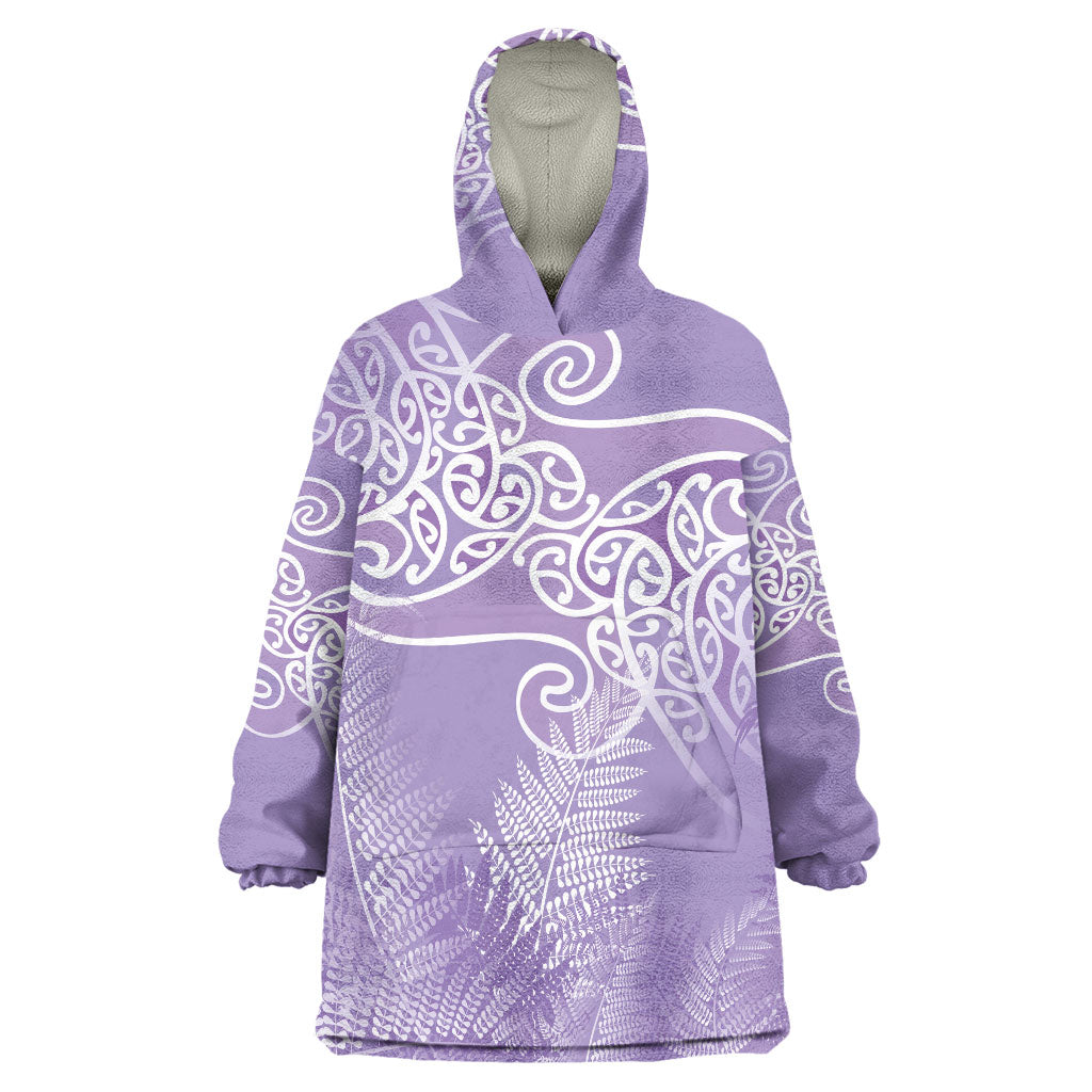 Aotearoa Maori Koru Curves Wearable Blanket Hoodie Silver Ferns - Amethyst