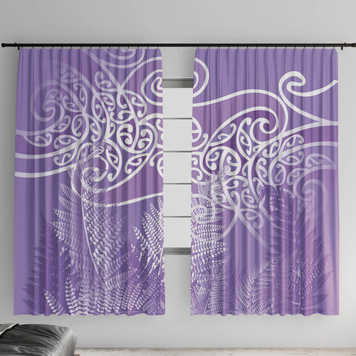 Aotearoa Maori Koru Curves Window Curtain Silver Ferns - Amethyst