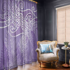 Aotearoa Maori Koru Curves Window Curtain Silver Ferns - Amethyst