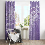 Aotearoa Maori Koru Curves Window Curtain Silver Ferns - Amethyst
