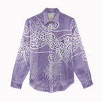 Aotearoa Maori Koru Curves Women Casual Shirt Silver Ferns - Amethyst