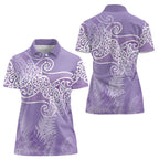 Aotearoa Maori Koru Curves Women Polo Shirt Silver Ferns - Amethyst
