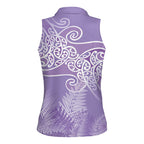 Aotearoa Maori Koru Curves Women Sleeveless Polo Shirt Silver Ferns - Amethyst