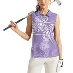 Aotearoa Maori Koru Curves Women Sleeveless Polo Shirt Silver Ferns - Amethyst
