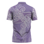 Aotearoa Maori Koru Curves Zipper Polo Shirt Silver Ferns - Amethyst
