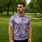 Aotearoa Maori Koru Curves Zipper Polo Shirt Silver Ferns - Amethyst