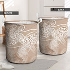 Aotearoa Maori Koru Curves Laundry Basket Silver Ferns - Mocha