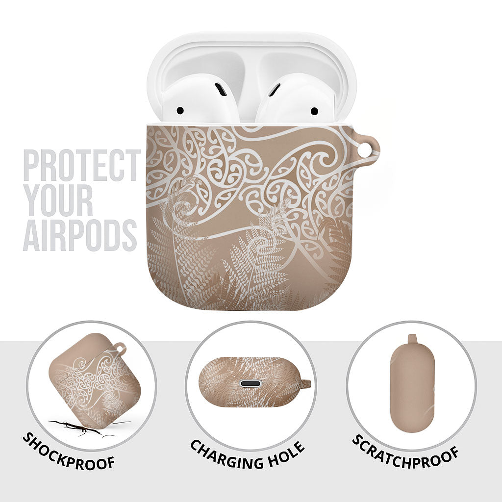 Aotearoa Maori Koru Curves AirPods Case Silver Ferns - Mocha