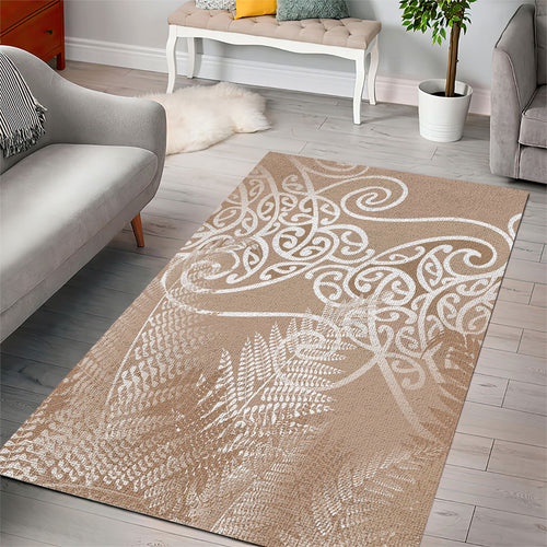 Aotearoa Maori Koru Curves Area Rug Silver Ferns - Mocha