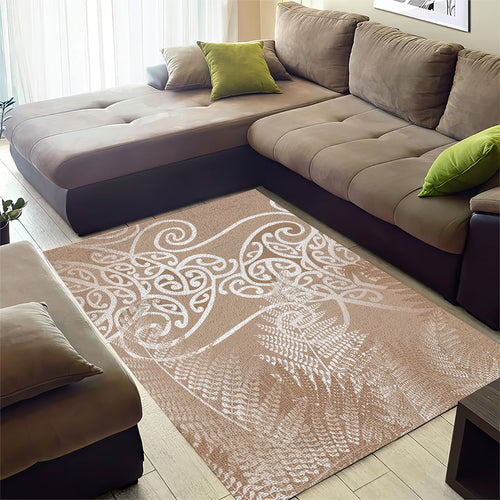 Aotearoa Maori Koru Curves Area Rug Silver Ferns - Mocha