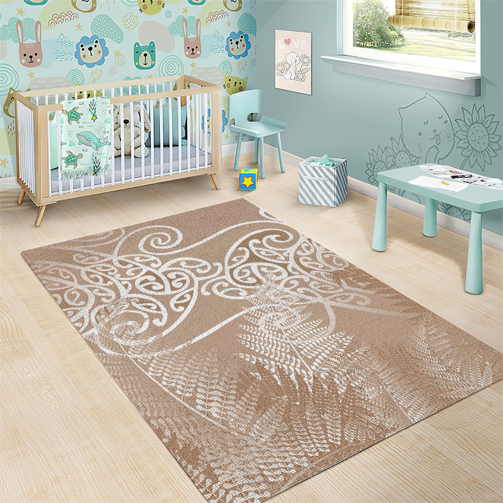 Aotearoa Maori Koru Curves Area Rug Silver Ferns - Mocha