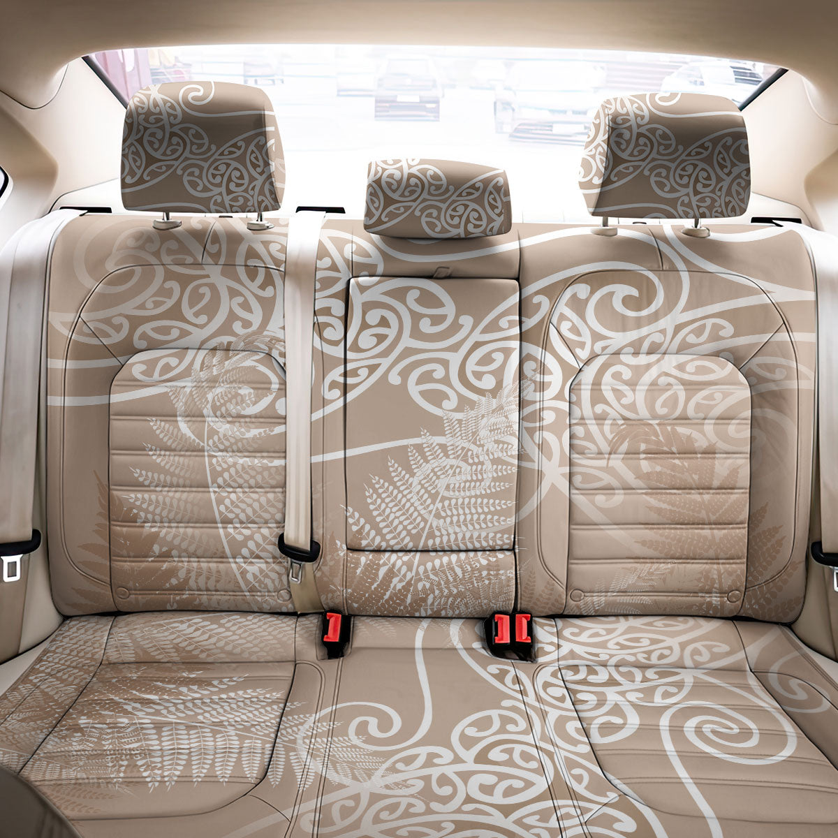 Aotearoa Maori Koru Curves Back Car Seat Cover Silver Ferns - Mocha