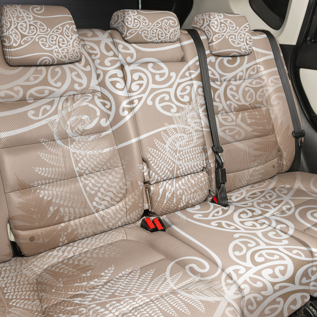 Aotearoa Maori Koru Curves Back Car Seat Cover Silver Ferns - Mocha