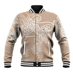Aotearoa Maori Koru Curves Baseball Jacket Silver Ferns - Mocha