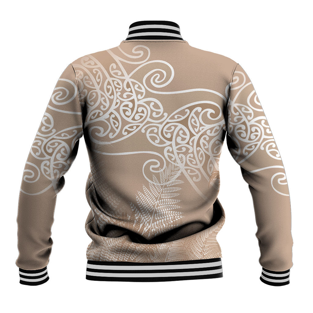 Aotearoa Maori Koru Curves Baseball Jacket Silver Ferns - Mocha