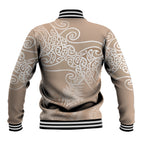 Aotearoa Maori Koru Curves Baseball Jacket Silver Ferns - Mocha
