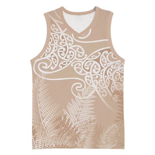 Aotearoa Maori Koru Curves Basketball Jersey Silver Ferns - Mocha