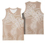 Aotearoa Maori Koru Curves Basketball Jersey Silver Ferns - Mocha