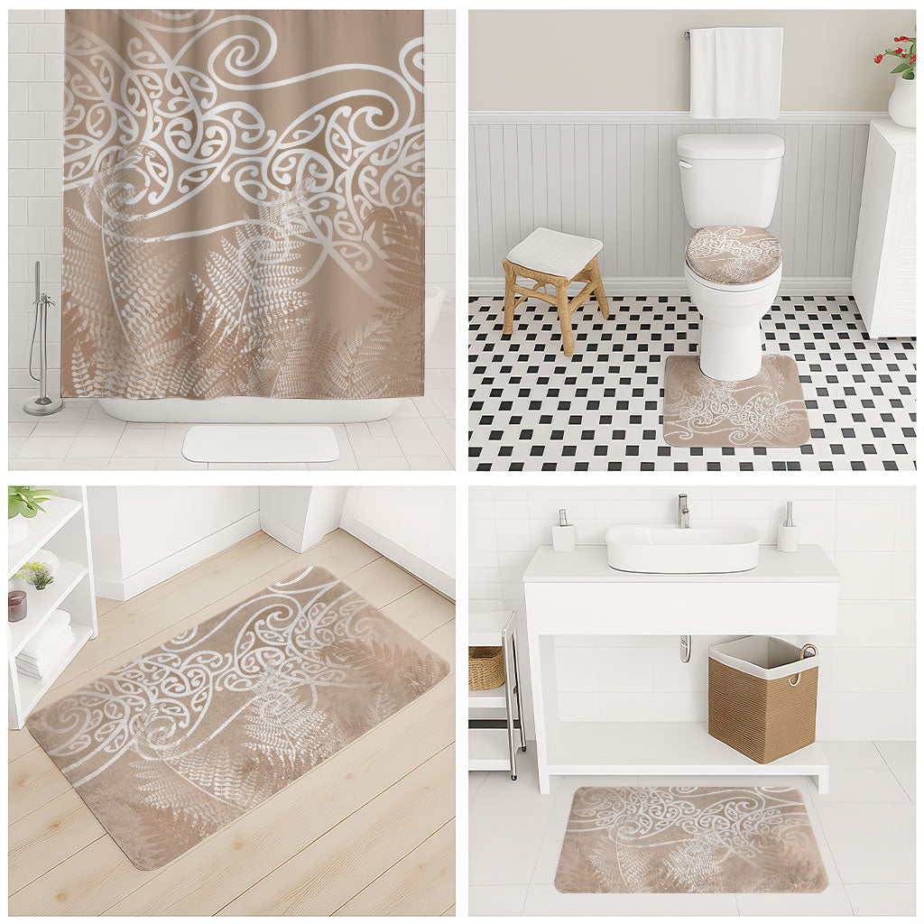 Aotearoa Maori Koru Curves Bathroom Set Silver Ferns - Mocha