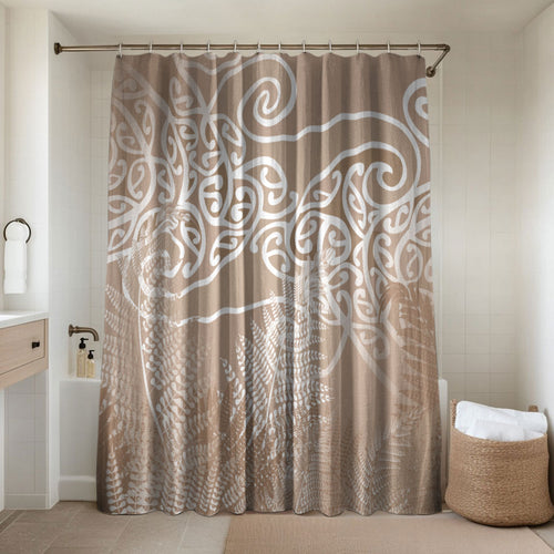 Aotearoa Maori Koru Curves Bathroom Set Silver Ferns - Mocha
