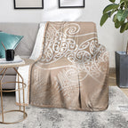 Aotearoa Maori Koru Curves Blanket Silver Ferns - Mocha