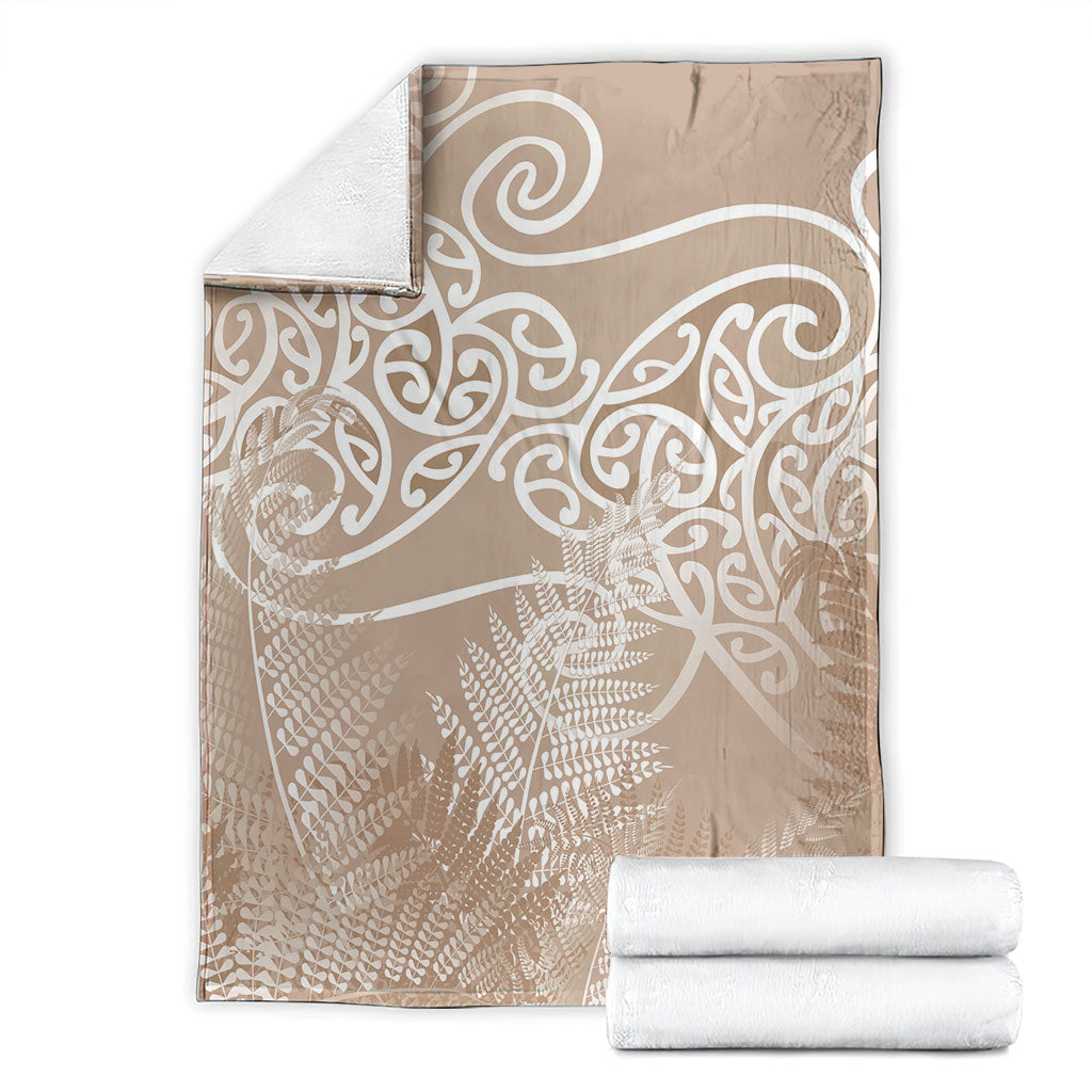 Aotearoa Maori Koru Curves Blanket Silver Ferns - Mocha