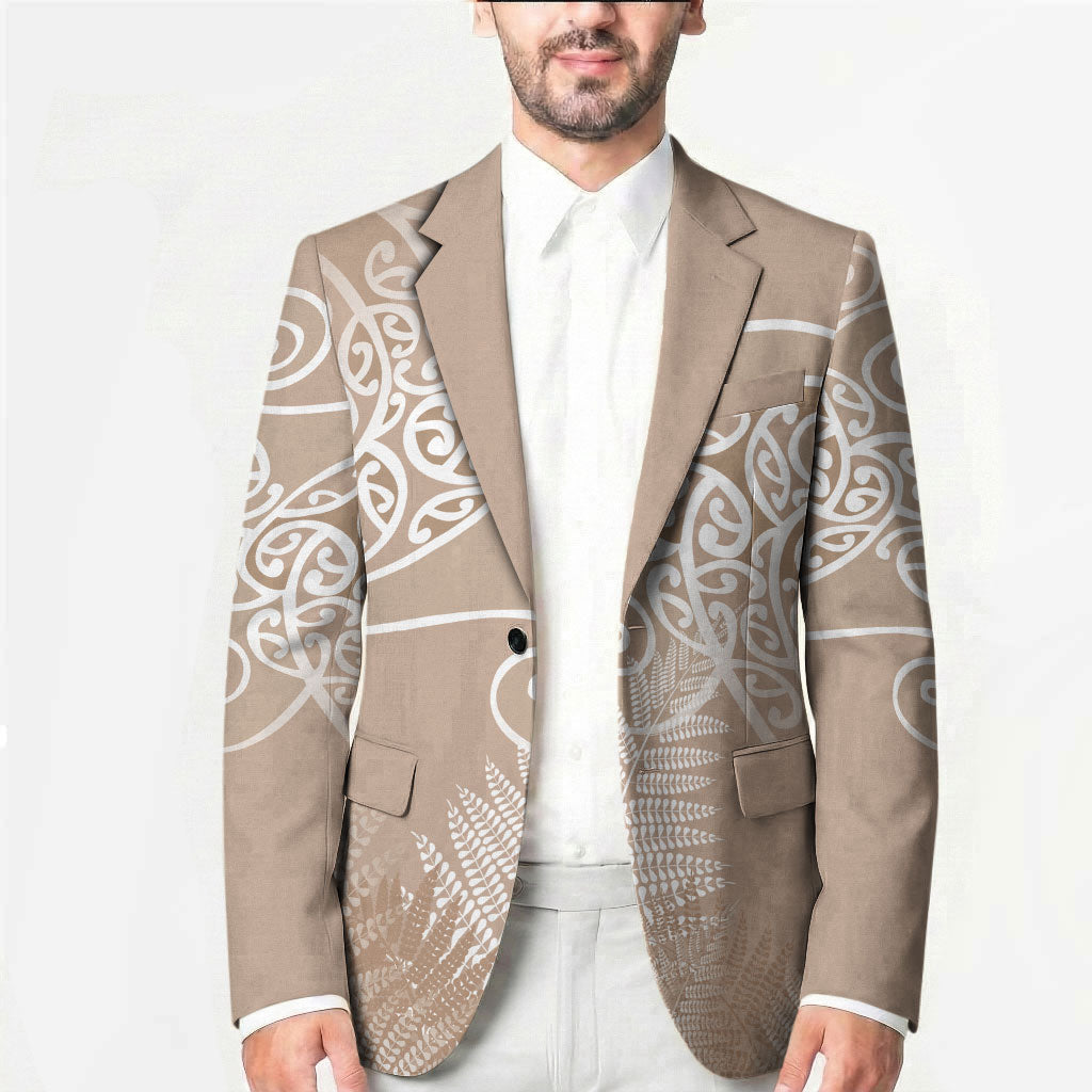 Aotearoa Maori Koru Curves Blazer Silver Ferns - Mocha
