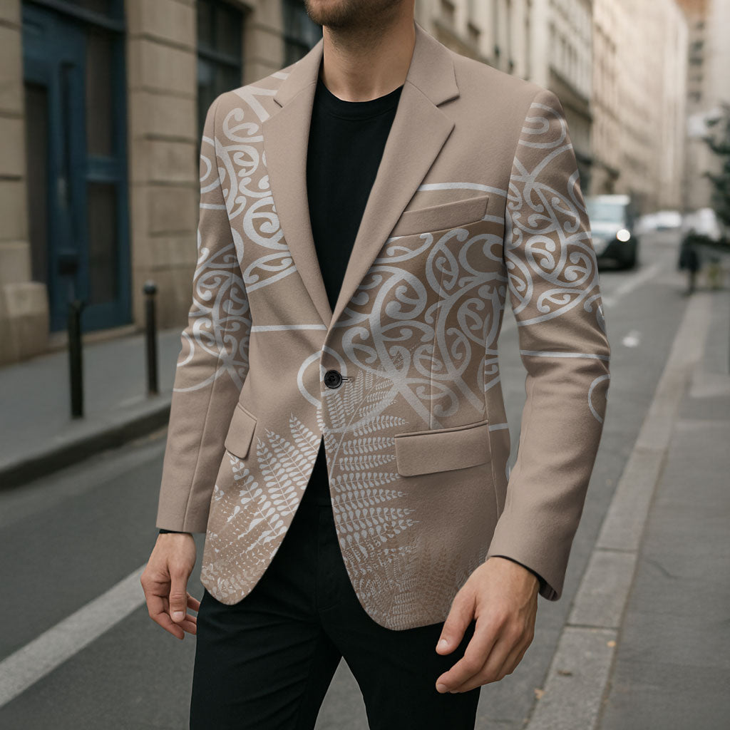 Aotearoa Maori Koru Curves Blazer Silver Ferns - Mocha