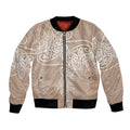 Aotearoa Maori Koru Curves Bomber Jacket Silver Ferns - Mocha