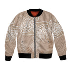 Aotearoa Maori Koru Curves Bomber Jacket Silver Ferns - Mocha