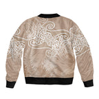 Aotearoa Maori Koru Curves Bomber Jacket Silver Ferns - Mocha