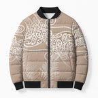 Aotearoa Maori Koru Curves Bomber Puffer Jacket Silver Ferns - Mocha