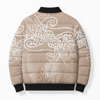 Aotearoa Maori Koru Curves Bomber Puffer Jacket Silver Ferns - Mocha