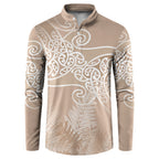 Aotearoa Maori Koru Curves Button Sweatshirt Silver Ferns - Mocha