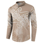 Aotearoa Maori Koru Curves Button Sweatshirt Silver Ferns - Mocha