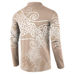 Aotearoa Maori Koru Curves Button Sweatshirt Silver Ferns - Mocha
