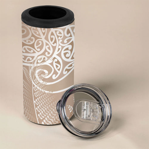 Aotearoa Maori Koru Curves 4 in 1 Can Cooler Tumbler Silver Ferns - Mocha