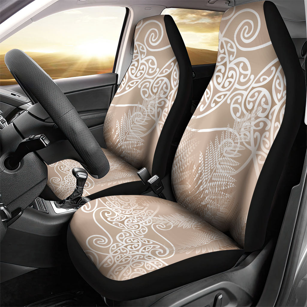 Aotearoa Maori Koru Curves Car Seat Cover Silver Ferns - Mocha