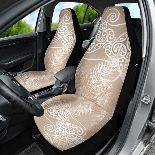 Aotearoa Maori Koru Curves Car Seat Cover Silver Ferns - Mocha