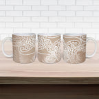 Aotearoa Maori Koru Curves Ceramic Mug Silver Ferns - Mocha