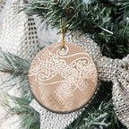 Aotearoa Maori Koru Curves Ceramic Ornament Silver Ferns - Mocha
